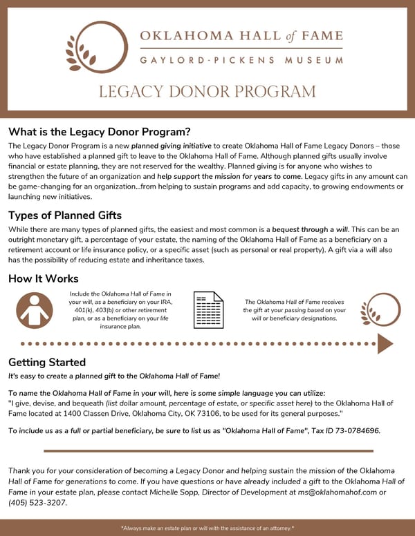 Legacy Donor Program Flyer - Page 1