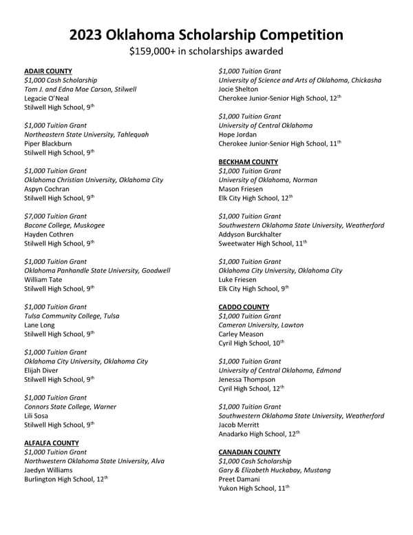 2023 OKLAHOMA SCHOLARSHIP RECIPIENTS - Page 1